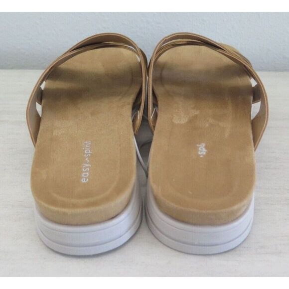 Easy Spirit Women's Sz 10M Tan Woven Leather Cushiony Slide-On Wedge Sandals - Picture 3 of 10